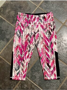Victorias Secret Sport Cropped Pink Geometric Print Athletic Capris Size S